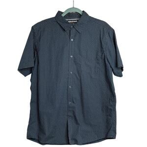 Monument Men's XL Short Sleeve Button Up Shirt Blue White Diamond Print